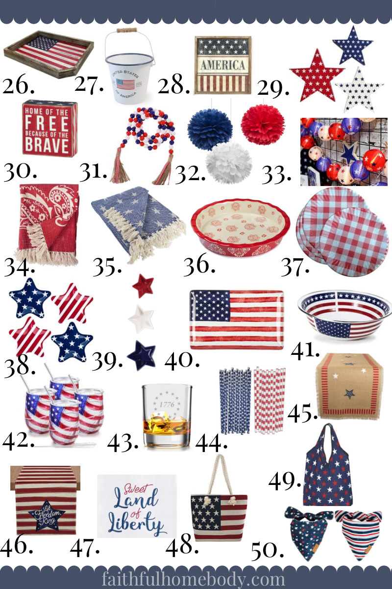 50 patriotic Amazon home finds. Reds, whites, and blues. Amazon-Must-Haves. Memorial Day | 4th of July | Veteran's Day | Flag Day | USA