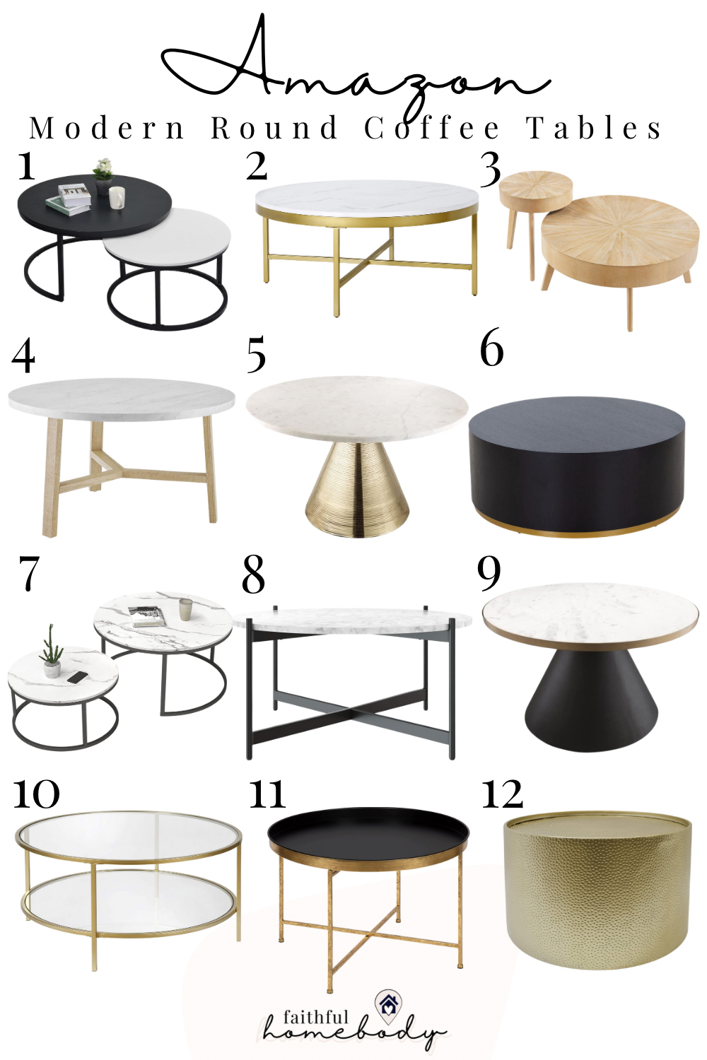 Affordable Round Coffee Tables from Amazon. 12 modern coffee tables featuring brass & gold finishes, metal, glass, wood, marble, & faux marble. Modern Coffee Tables | Transitional Coffee Tables | Mid-Century Modern Coffee Tables